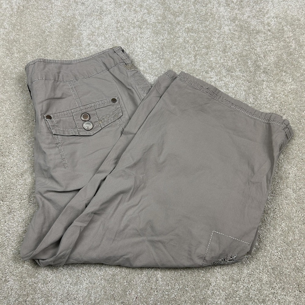 Cache Pants Womens 12 Gray Cargo Capri Cropped Straight Leg Embroidered Stretch